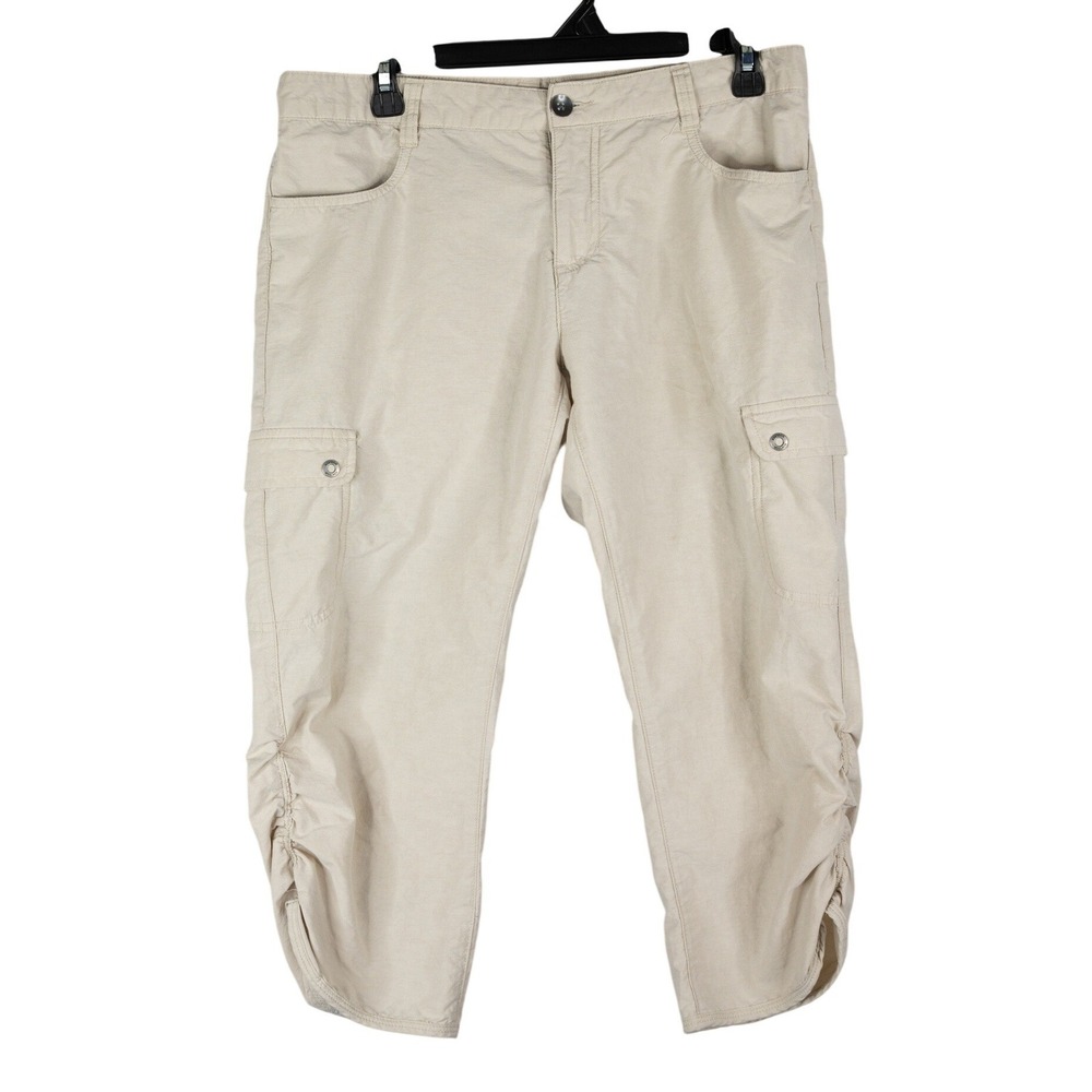 Woolrich Cargo Capri Pants Womens 8 Beige Good Ruched Outdoor Cotton Nylon Blend